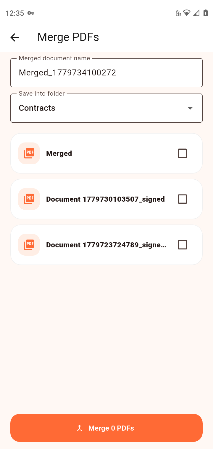 Merge PDFs screen